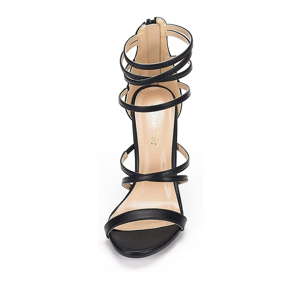 High Heel Strappy Pump Sandals - BLACK PU - 2